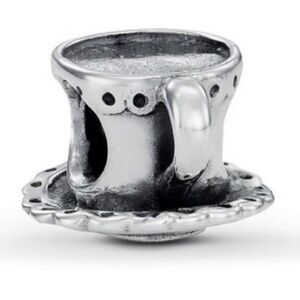 Pandora Teacup & Saucer Plate Mug Drink Rare Retired Bead Charm